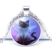 fashion jewelry charms fairy cat photo cabochon glass pendant necklace fairy sweater chain necklace creative birthday gifts