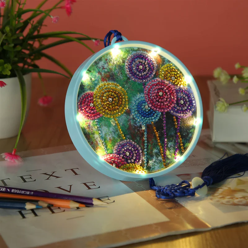 5D DIY Diamond Painting LED Night Light with Tassel Embroidery Hanging Lamp Oranments Home Table Derorations | Дом и сад