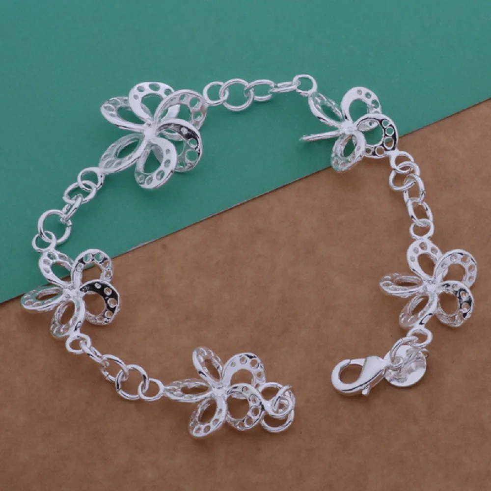 

New 925 Silver Chain 8'' Bracelet Fashion Hollow Out Abstract Butterfly Flower Women's Girl Gift Chain Bracelet