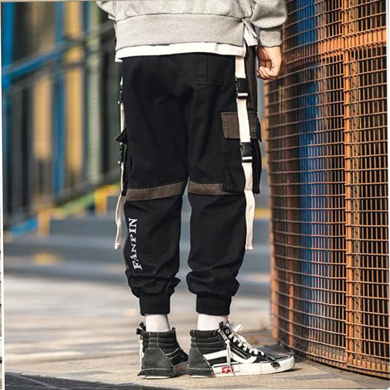 M-5XL большие размеры хип-хоп с несколькими карманами лентой брюки-карго Harajuku