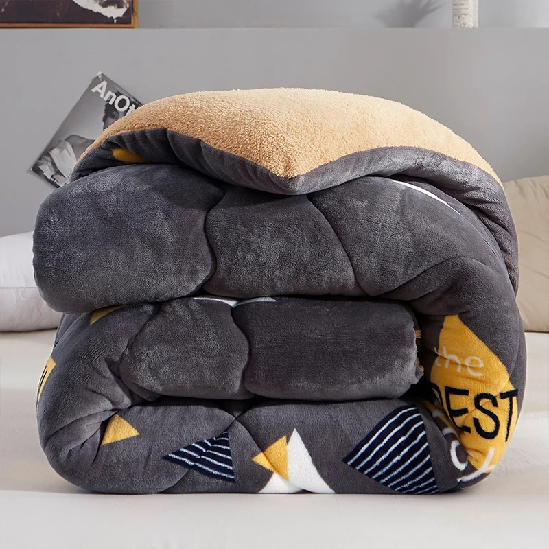 

Floral Thicken Winter Comforter Imitate lambs wool Warm flannel duvet Flower AB side camel king queen size single double quilts
