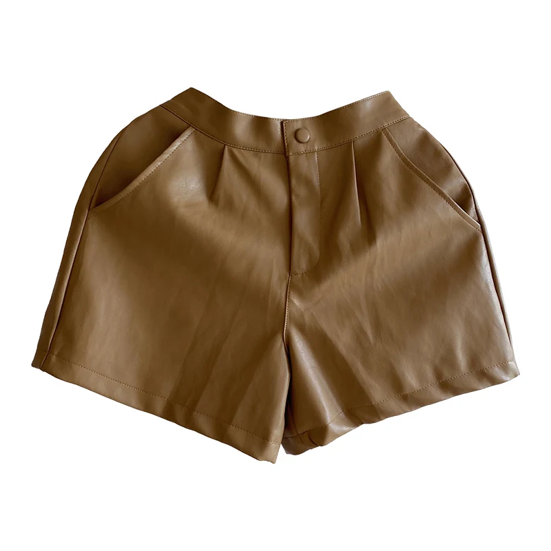 

Shorts for Women 2020 New Autumn and Winter Loose All-Matching Slimming High Waist Khaki Wide Leg Pants Black Casual Leather