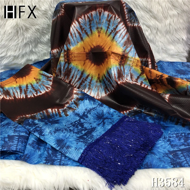 

HFX 5+2 yards 2020 high quality polyester wax bazin fabric of african fabric with tassel print for women dress wholesale H3584