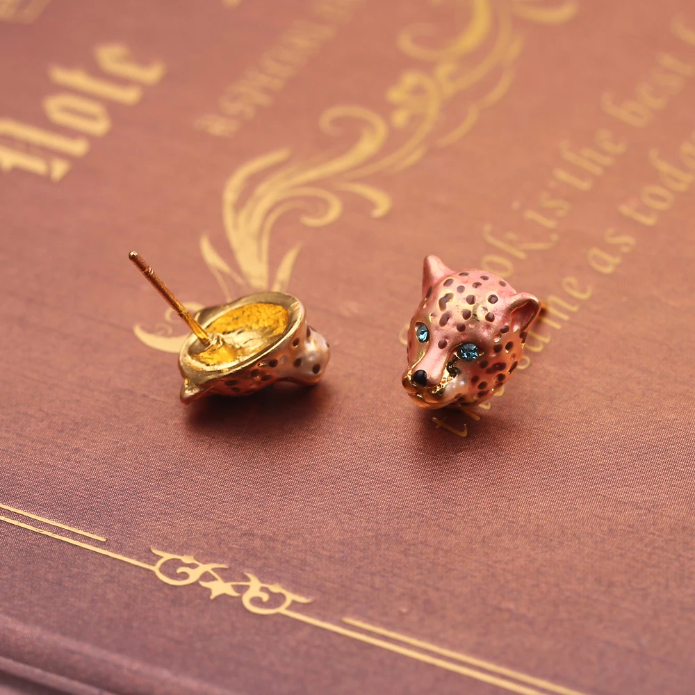 Модные серьги-гвоздики с головой леопарда для женщин и девочек розовые серьги в