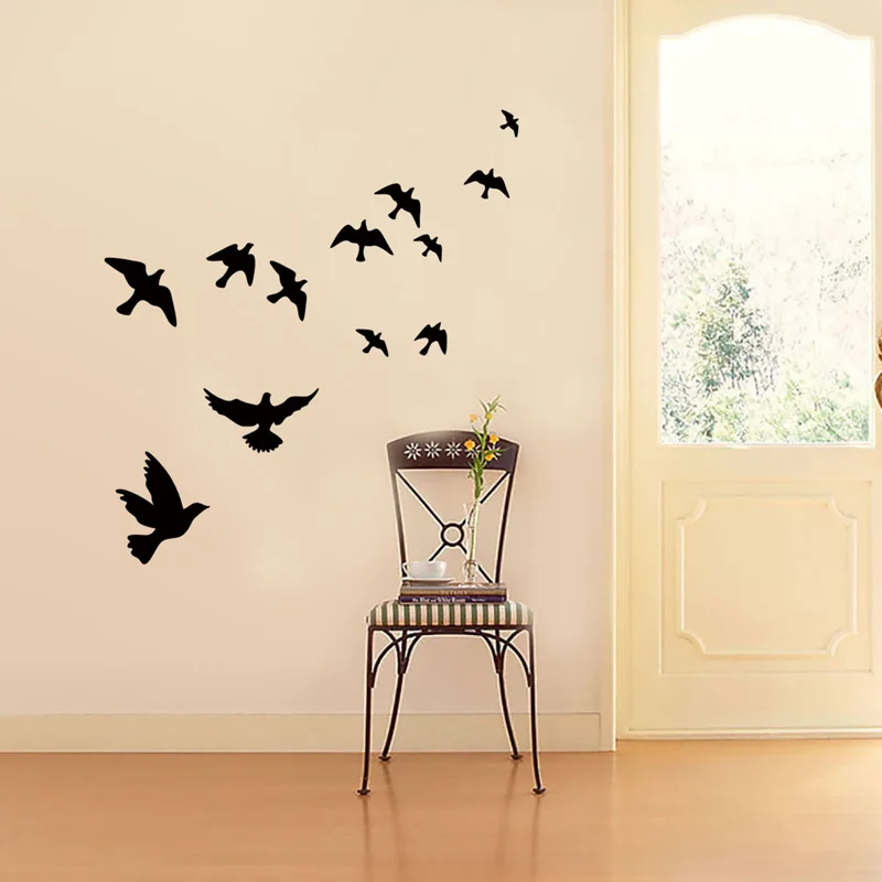 

Group Of Birds Wall Sticker Black Carved PVC Living Room Sofa TV Background Decoration Mural Decals Art Stickers Home Wallpaper