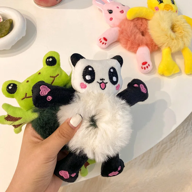 

Hair Tie For Kids Elastic Hair Rubber Child Head Accessories Cartoon Plush Frog Rabbit Cat Stuffed Animal Scrunchie HOT Selling