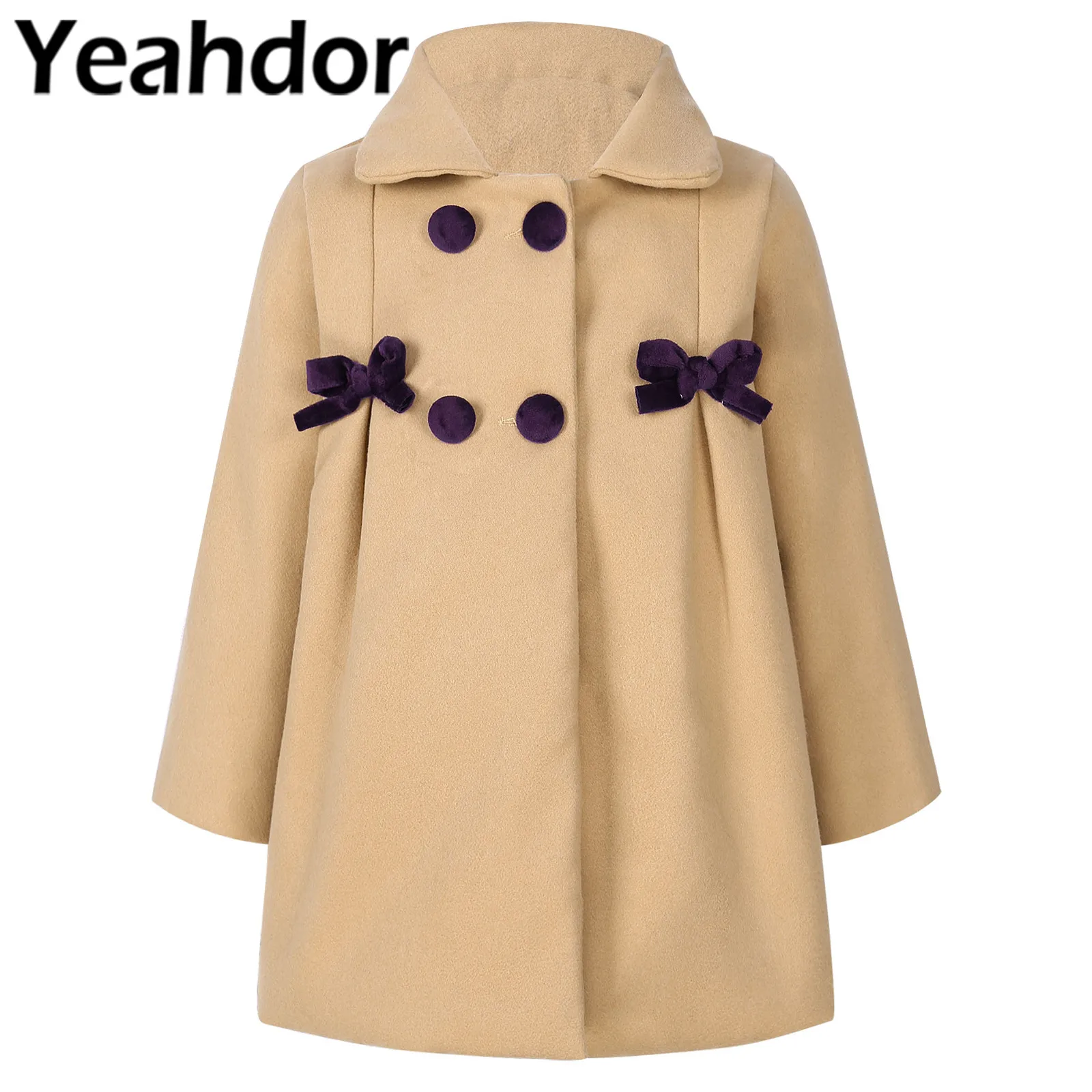 

Kids Girls Cute Bow Warm Jacket Princess Outerwear Wool Blend Double Breasted Windbreaker Coat Flower Girl Jackets Wrap Tops