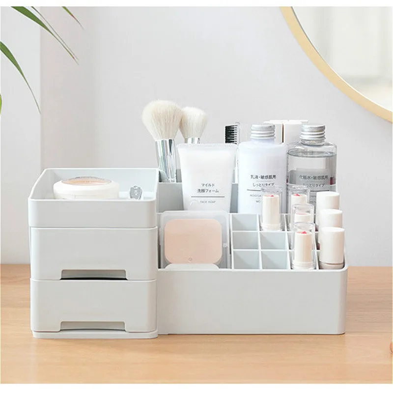 Пластиковая коробка для хранения косметики настольный органайзер макияжа ящик