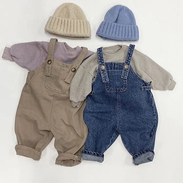 

Children's Korean version of the new jumpsuit men and women baby simple retro straight denim fisherman casual overalls