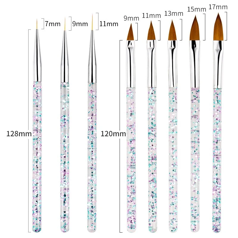 

8Pcs/Set Nail Art Liner Painting Brush Crystal Acrylic Brush Brushes Drawing Flower Carving Line Grid Manicure Tools new