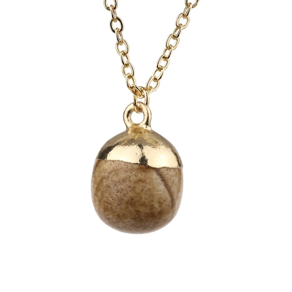 

Fashion Gold Color Geometry Picture Stone Pendant Necklace For Women Jewelry