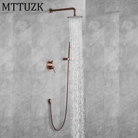 mttuzk brushed rose gold two functions rain shower faucet set wall mount shower arm diverter mixer tap brass handheld spray set