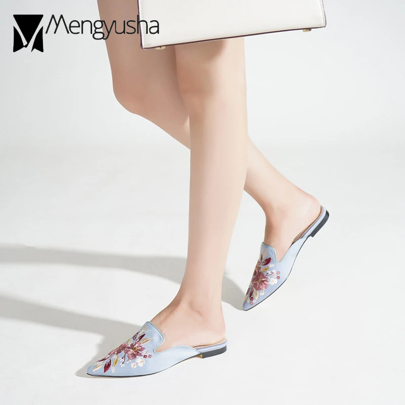 Шелковый Вышитые шлепанцы женская обувь роскошные брендовые тапочки Туфли без