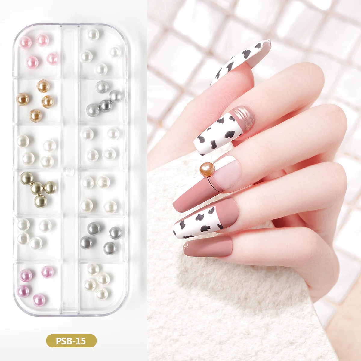 12 Grids/Box Mix Size 3D Nails Pearls Decor Micro Beads Charm Semicircle-Pearl Rhinestones Manicure DIY Nail Art Decorations