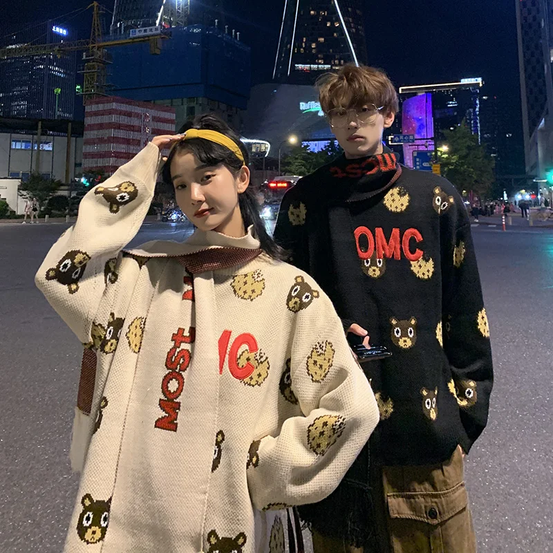 

Autumn and Winter Couples Wear Outside Sweater pullover Oversized Sweater Ins Korean The Trend Loose Hedging Thickened
