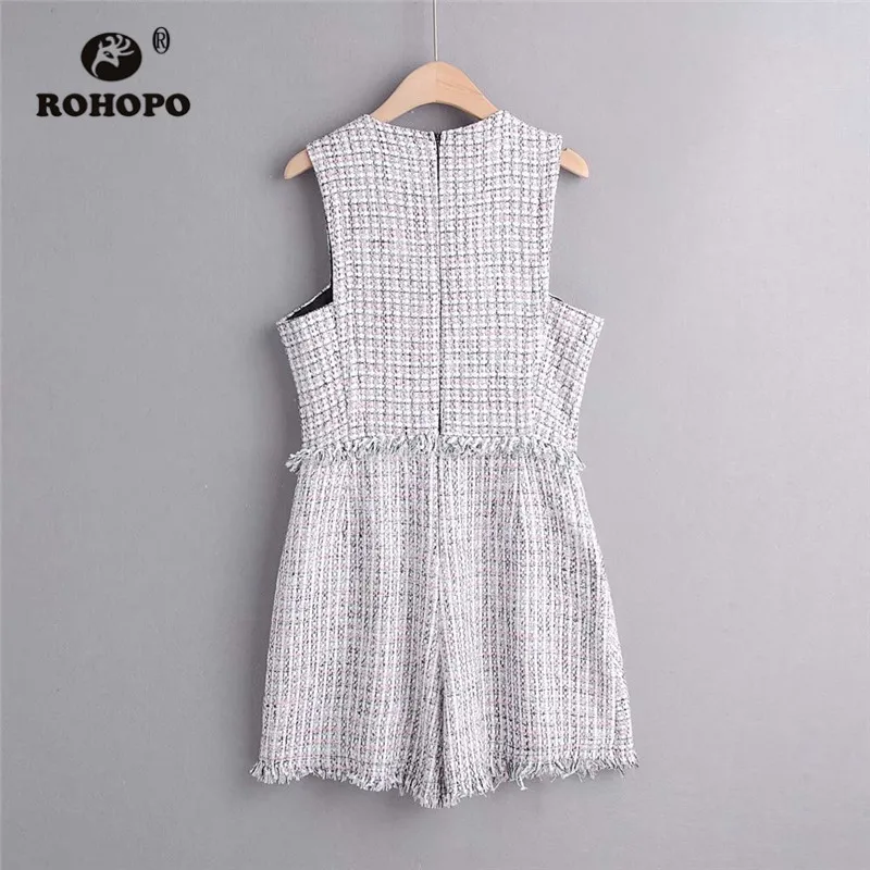 ROHOPO без рукавов с круглым воротником твидовый в клетку комбинезон кисточками