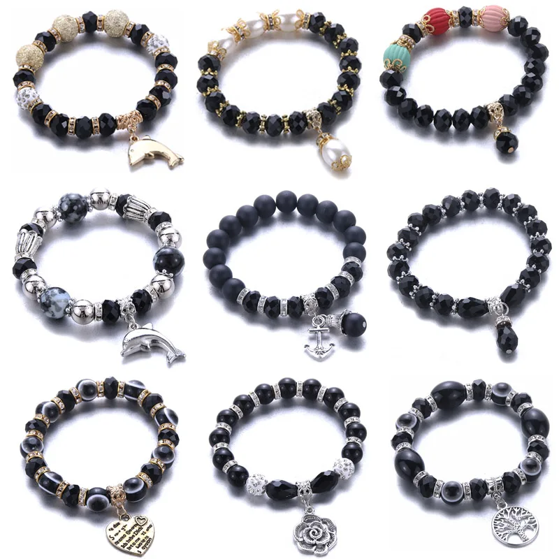 

Romantic vintage Black series Beaded bracelet bangle jewelry Natural stone crystal beads glass bead beads Jewelry making