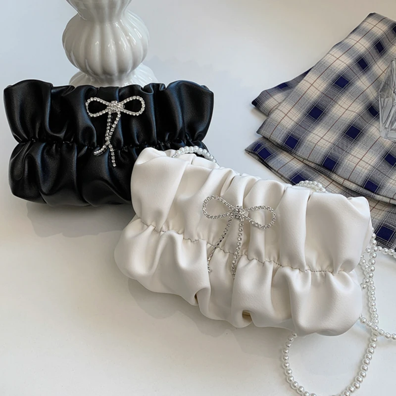 

Маленькие плиссированные сумки через плечо из искусственной кожи с бантом для женщин 2021, модные женские дорожные сумки, кошелек