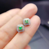 natural emerald earrings 925 silver two color electroplating process cute style small fresh bow style