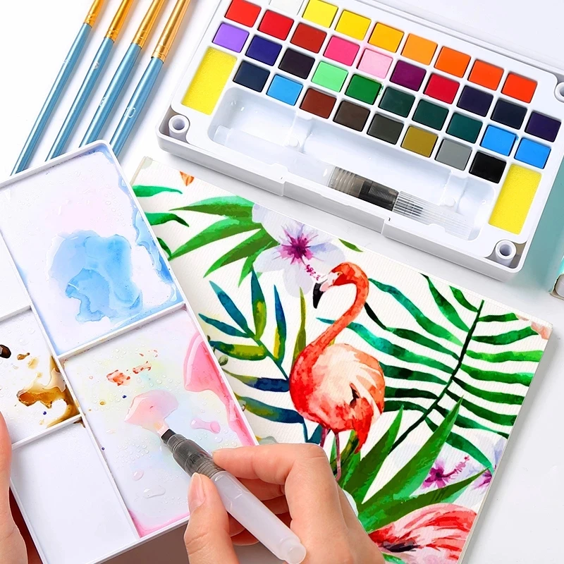 

12/18/36color Solid Watercolor Paint Set With Water Color Brush Pen Palette Portable Travel Pigment For Painting Art Supplies