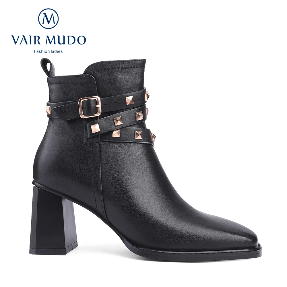 

VAIR MUDO Women Ankle Boots Square Toe High Heel Black Autumn Winter Elegant Fashion Women Boots Shoes Female ConciseWM-X241-C