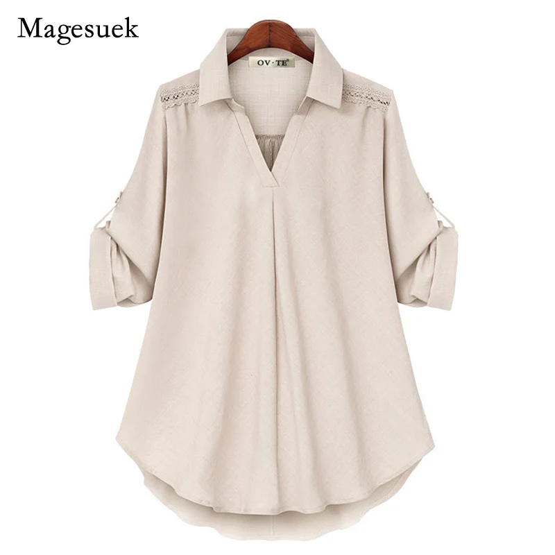 

Женская Свободная блузка с отложным воротником, однотонная Повседневная рубашка большого размера, модель 2021 на весну и лето, 14472