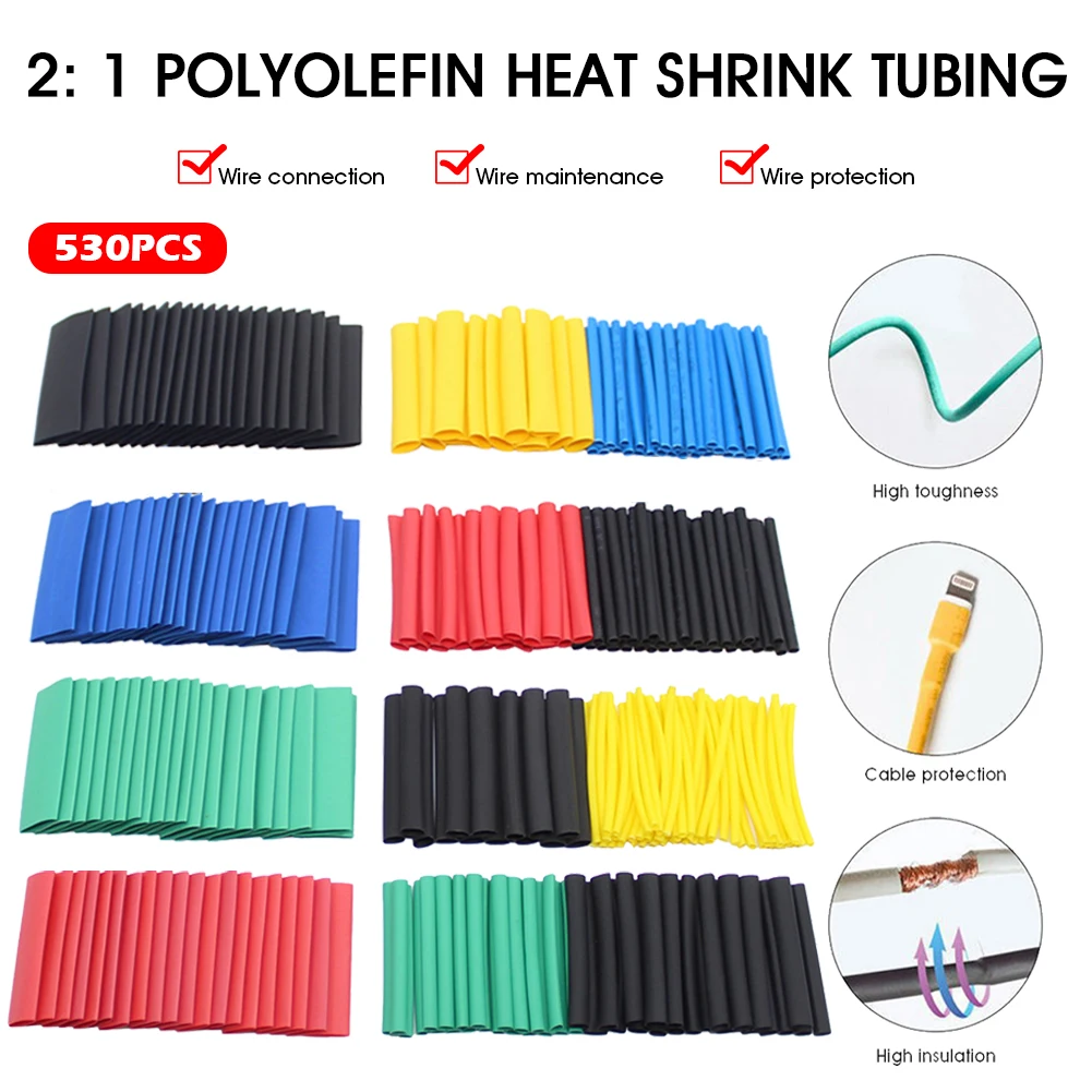 

2:1 530pcs Plastic Wire Heat Shrink Tubing Kit Assorted Tube Wire Cable Insulated Sleeving Tubing Set Shrinkage Pipe Sleeve