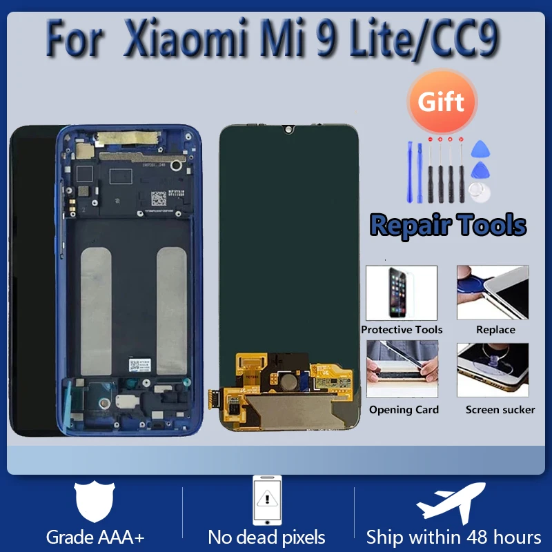 

For XIAOMI Mi CC9 Mi 9 Lite AMOLED Original LCD screen assembly with front case Blue Silver