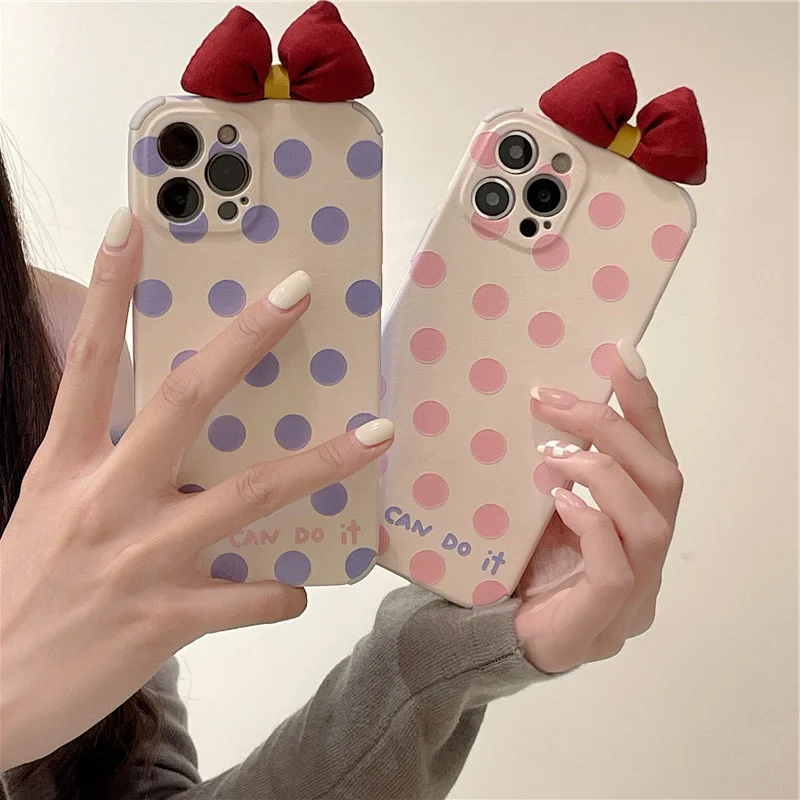 

Girl's heart wave point bow for iphone 13pro mobile phone case xsmax for iphone11 / 12 / XR soft 7 / 8p