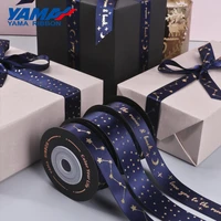 yama 10yardsroll gold foil printed ribbon 9 16 19 22mm organza satin ombre gold purl navy ribbons diy gift packaging decoration