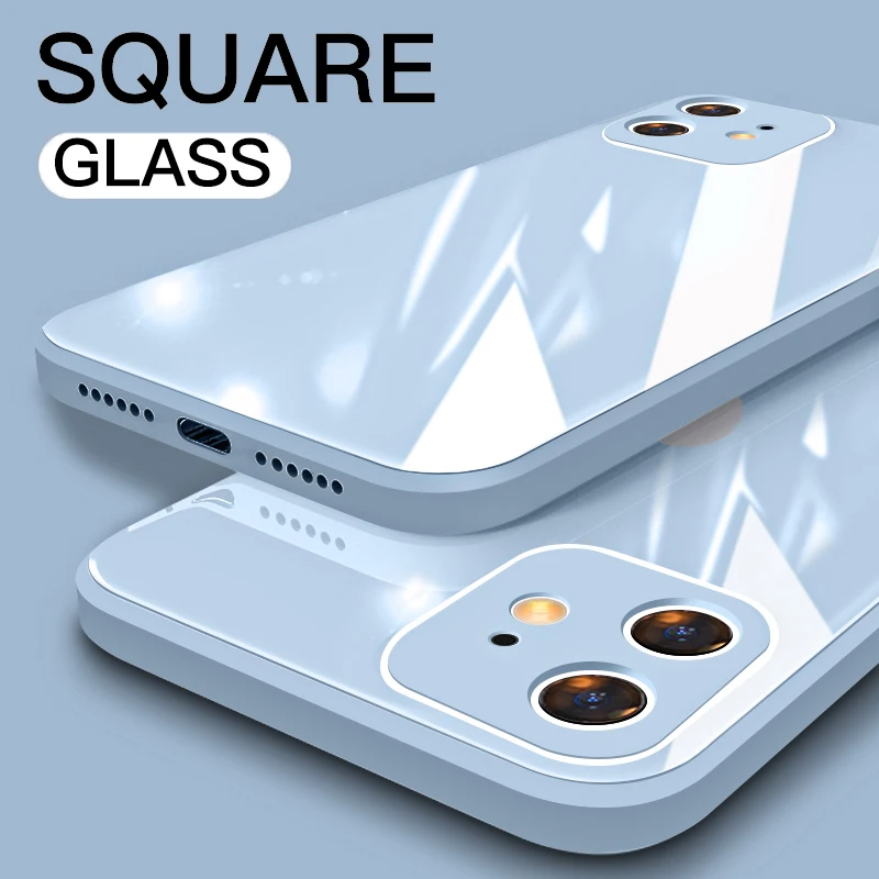 For iPhone 11 12 Pro Max Mini XR XS X 8 7 6 6S Plus SE 2 2020 Case Liquid Square Tempered Glass Shockproof Soft Frame Back Cover | Мобильные