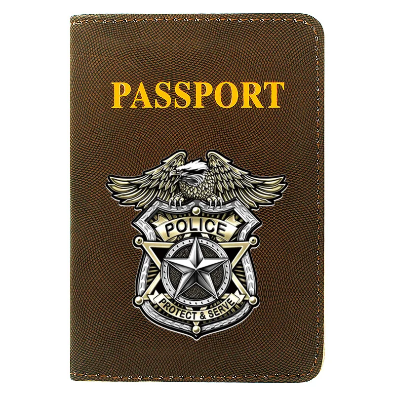 

Unique Fashion Police Badge Printing Women Men Passport Cover Pu Leather Travel ID Credit Card Holder Pocket Wallet Bags