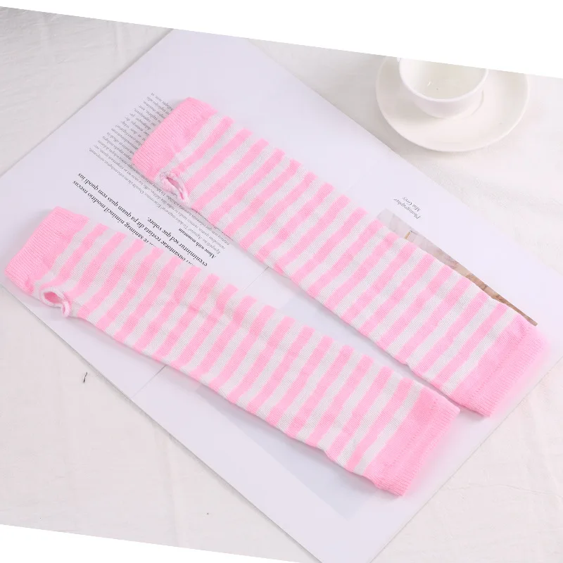 

Winter Fashion Striped Arm Warmers Knitted Female Wrist Hand Warmer Pure Color Long Fingerless Gloves Mitten Women Sleeves