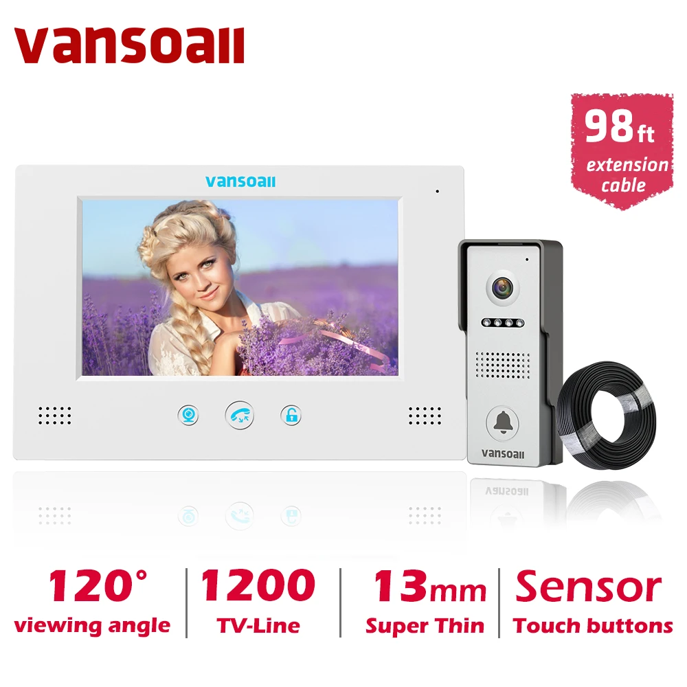 VANSOALL видеодомофон 7 ''TFT LCD проводной видео телефон двери Открытый ИК камера