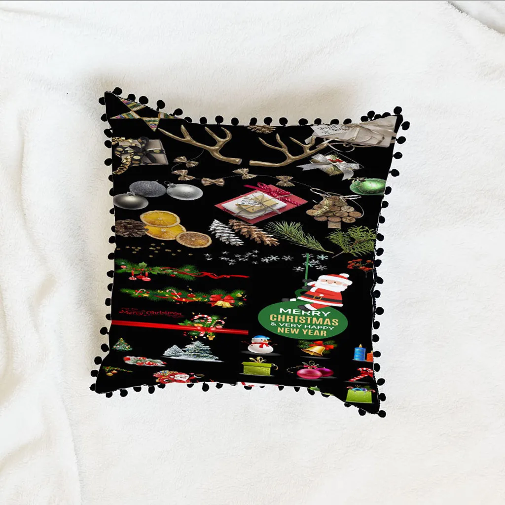 Рождественский чехол для дивана наволочка подушки с помпонами украшения дома