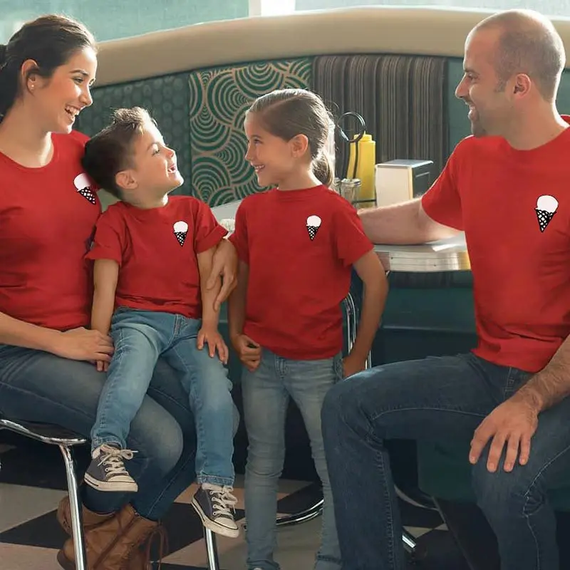 Family matching t shirt ice cream parent child clothes daddy mommy and me outfits look cotton o neck causal top tee | Мать и ребенок