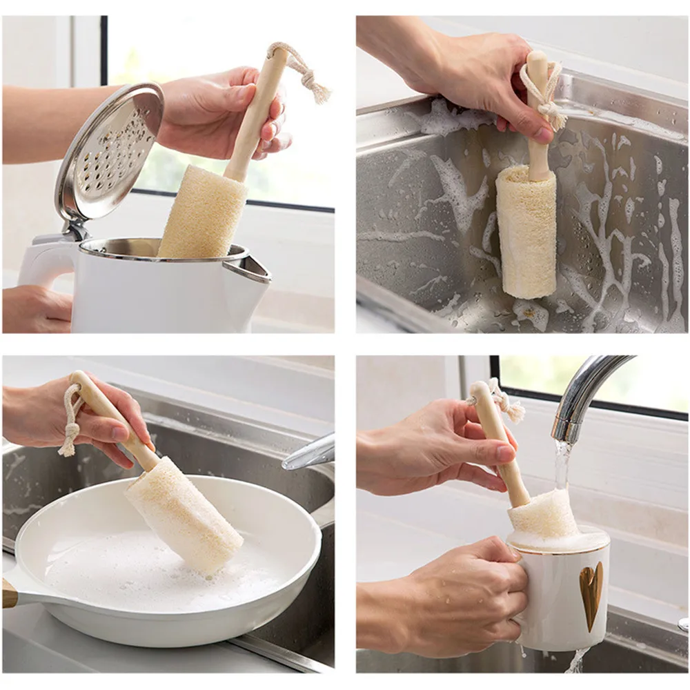 

1pcs Wooden Kitchen Towel Loofah Brush Cleaning Brush Cups Household Cleaning Cup Ceramic Glass Cleaning Brush Kitchen Tools