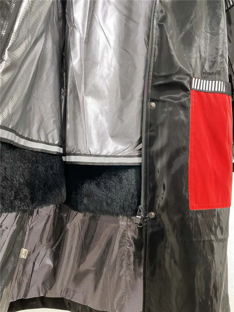 

Cartoon Pattern Winter Jacket Women Long Waterproof Parka Real Rabbit Fur Liner Coat Natural Fox Big Fur Collar Hood Removable