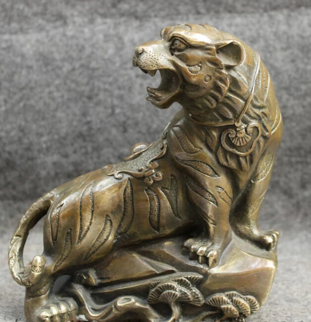 Китайские бронзовые богатые монетки из сосны дикая тигриная статуя скульптура