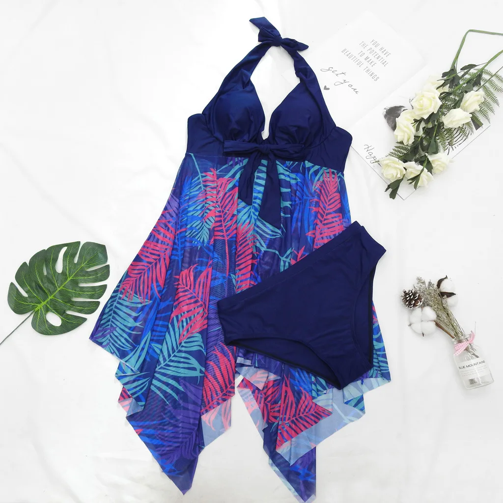 Размера плюс танкини для женщин из двух частей с принтом отдельно Vikinis Para Mujer 2020