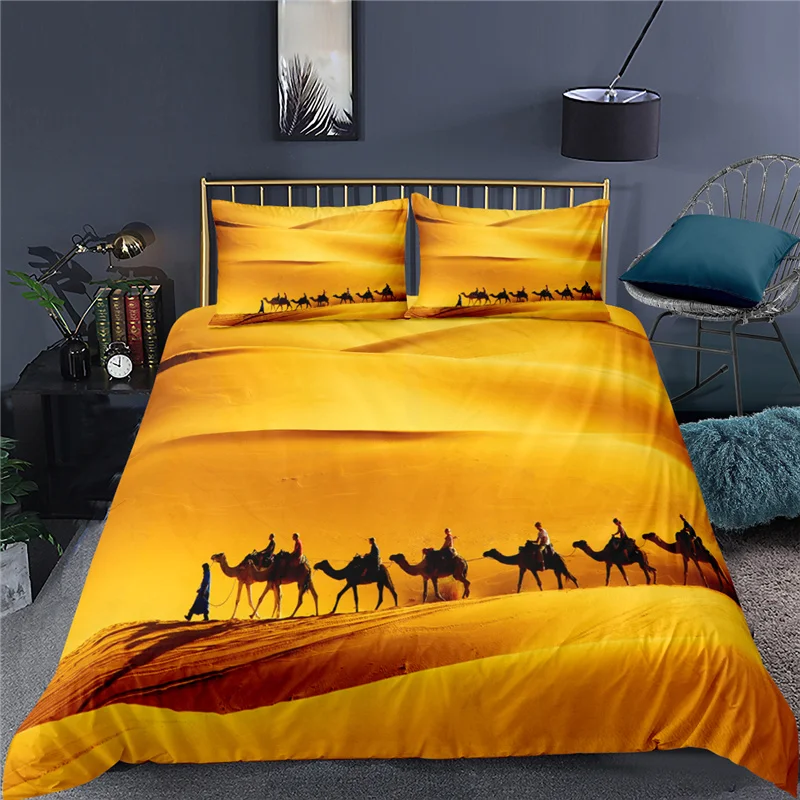 

Luxury 3D Golden Desert Camel Print 2/3Pcs Kids Bedding Set Comfortable Duvet Cover Pillowcase Home Textile Queen and King Size