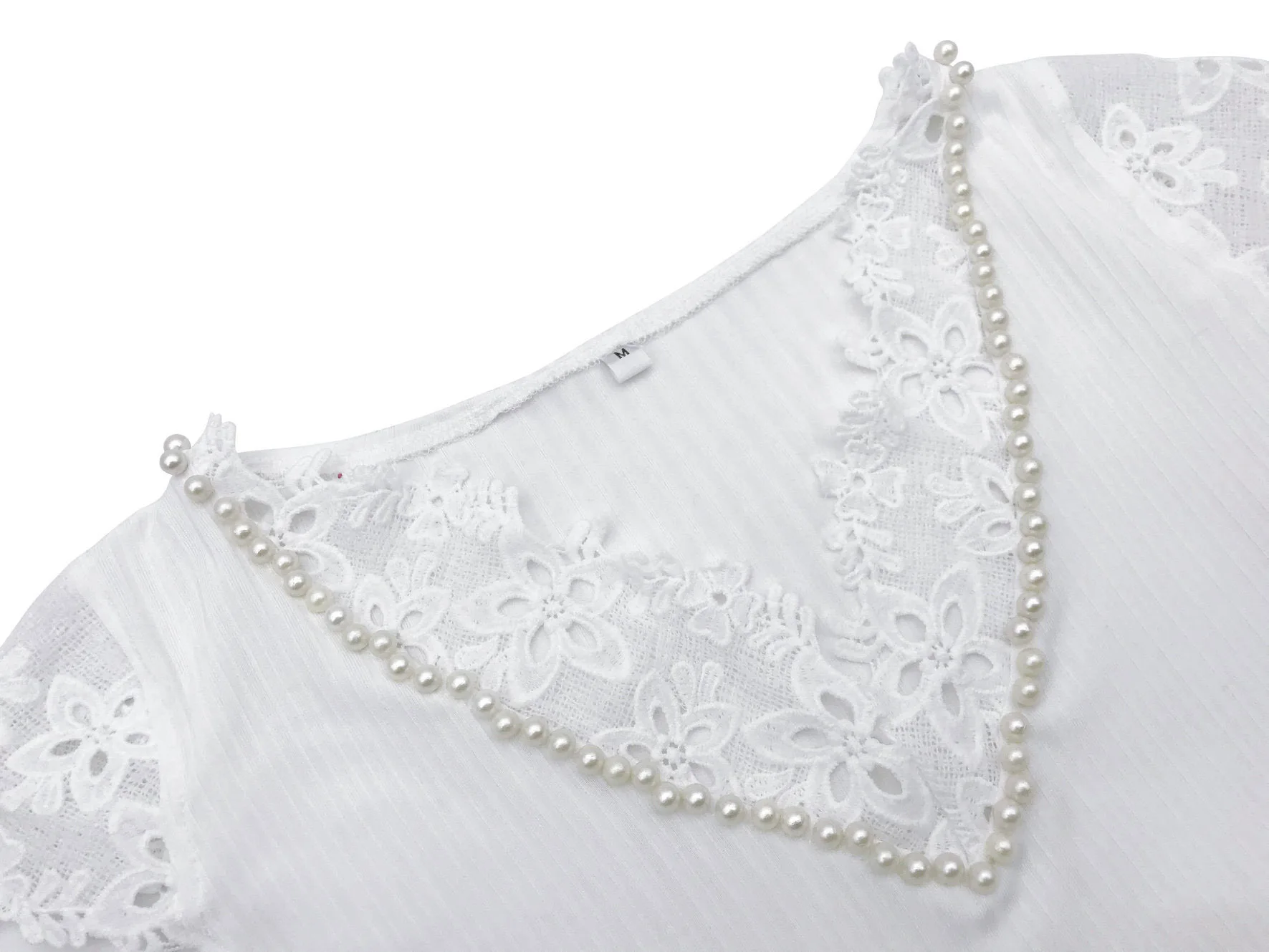 

European and American summer LAZADA top V-neck lace beaded solid color pit stripe slim casual top