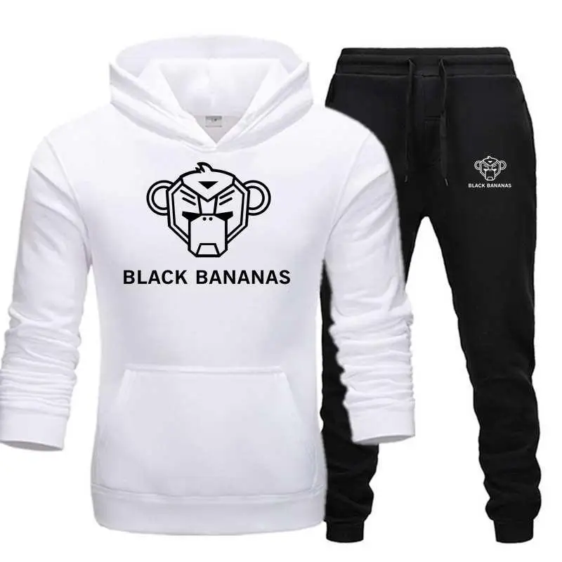 

2021 Brand Homme Two Pieces Sets Hooded Tracksuit Men/Women Sportswear Gyms Black Hoodies+Sweatpants Bananas Joggers Sweatshirts