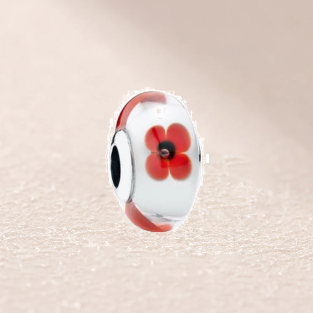 

Red and White Flowers Murano Glass Charm