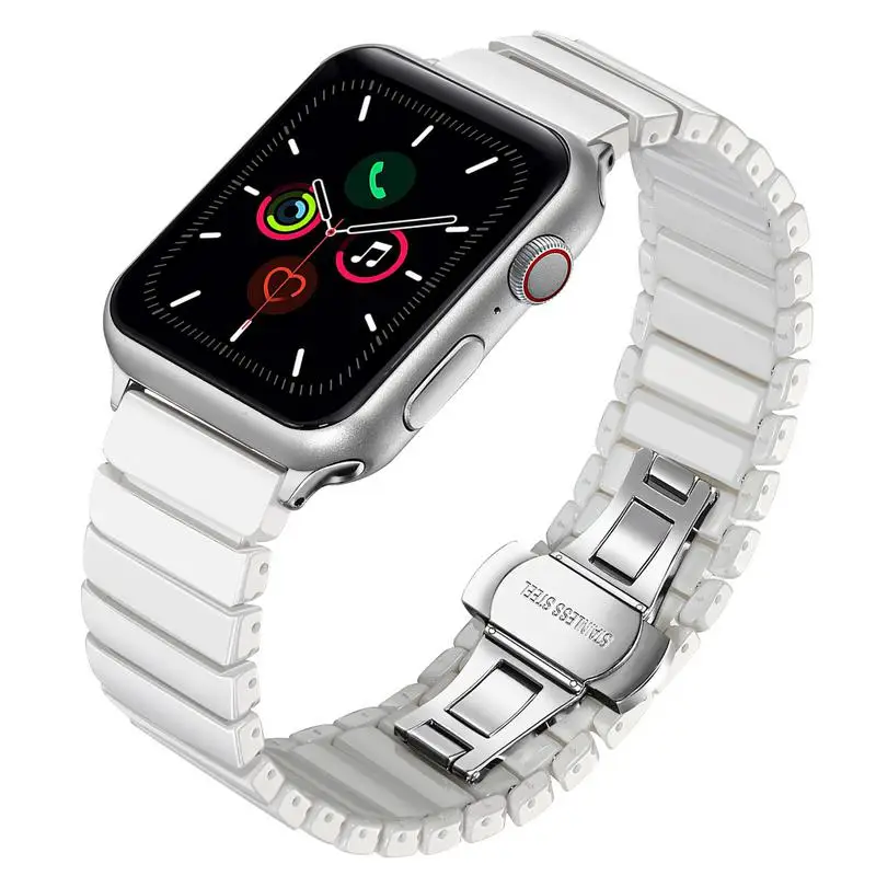 White Керамический ремешок для часов iWatch Apple Watch 44 мм 42 мм 40 мм 38 мм серия 5 4 3 2 1 для женщин и мужчин ремешок с застежкой Butterlfy - Цвет ремешка: White
