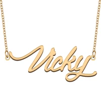 vicky name necklace for women stainless steel jewelry with gold plated nameplate pendant femme mother girlfriend gift