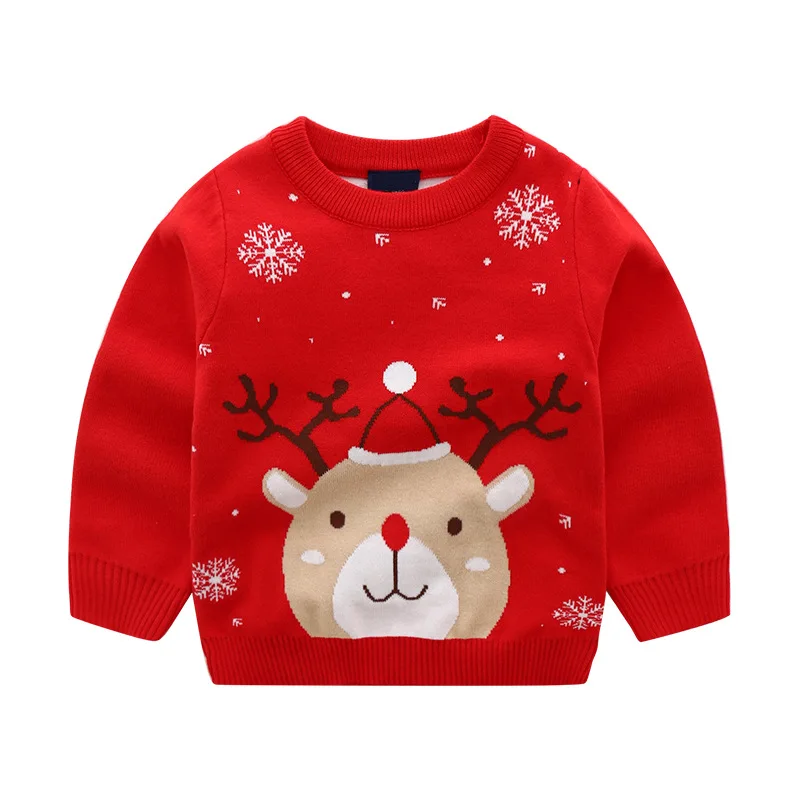 

Детская одежда, Новинка осени 2021, детский корейский двойной хлопковый свитер, Рождественская одежда, жаккардовый топ с мультяшным рисунком ...