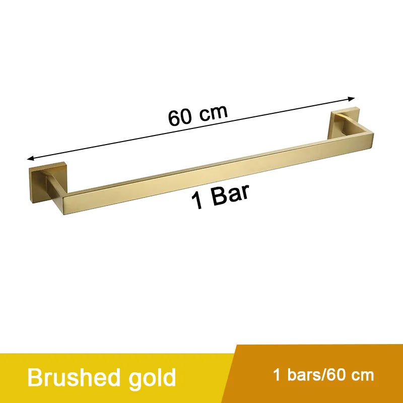 Brushed gold 1Bar 60 Ванная комната черный настенный держатель для полотенец из нержавеющей стали простой квадратный дизайн держатель для полотенец - Цвет: Brushed gold 1Bar 60