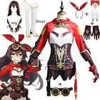 Парик для косплея мужчин и женщин Genshin Impact Эмбер, костюм униформы для взрослых, полный комплект из парика для вечеринки, Хэллоуина, Рождества, карнавала