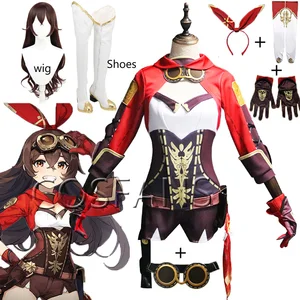 Парик для косплея мужчин и женщин Genshin Impact Эмбер, костюм униформы для взрослых, полный комплект из парика для вечеринки, Хэллоуина, Рождества, карнавала
